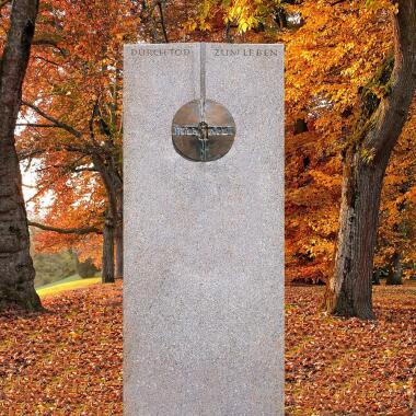 Grabstein für Einzelgrab aus Bronze & Grabmal Granit mit Bronze Ornament