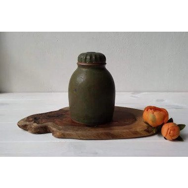 Grabvase in Grün & Grüne Keramik Flasche, Olive-Grün Mit Deckel, Deckel