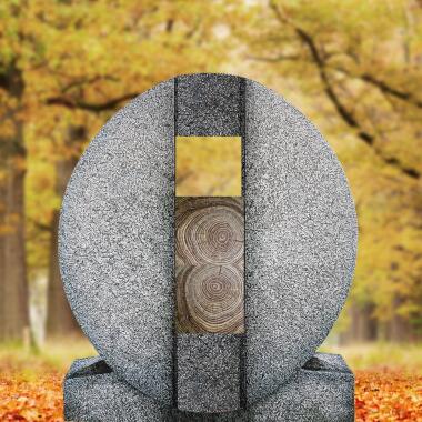 Günstiger Grabstein aus Holz & Ovaler Granit Urnengrab Grabstein mit Holz Symbol in Eiche