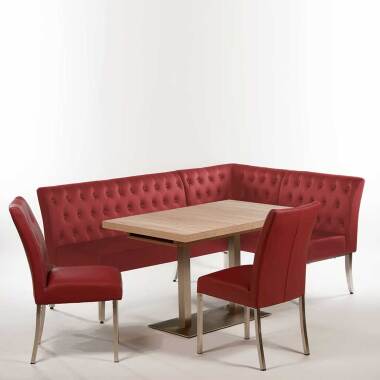 Komplette Essgruppe modern in Dunkelrot Kunstleder zwei Stühle (vierteilig)