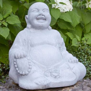 Lachender Buddha aus Polystone Zement Optik Noli