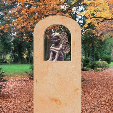 Moderner Kindergrabstein in Gold & Grabmal Kindergrab mit Bronze Elfe Mandalena