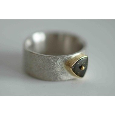 Schmaler Ring Aus Sterlingsilber/Gold Grüner Turmalin Von Frank Schwope