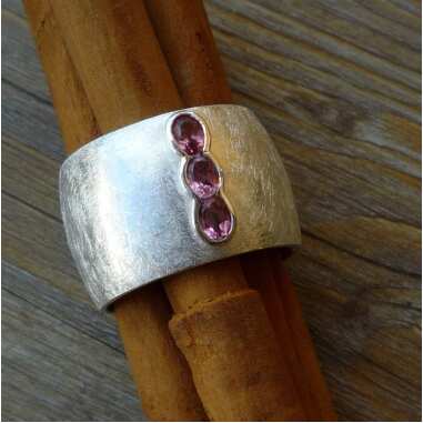 Silberring Breit Rosa Pink Turmalin Ring Silber Bandring Eismatt