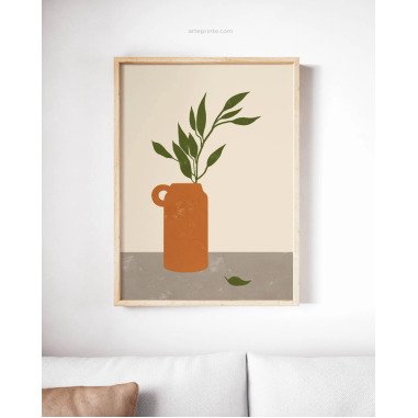 Vase Print Boho, Cut Out Wall Art, Abstrakte Kunst, Grüne Pflanze in Orange
