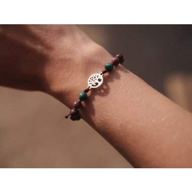 Armband aus Quarz & Baum Des Lebens Makramee Perlen Armband Hippie Größenverstellbar