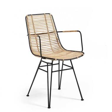 Designer-Stuhl & Designstuhl aus Rattan und Metall Schwarz und Naturfarben