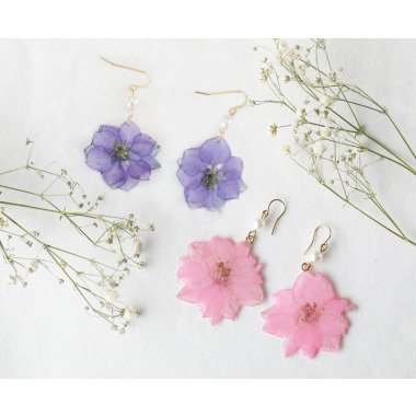 Gepresste Echte Blume Rittersporn Ohrringe