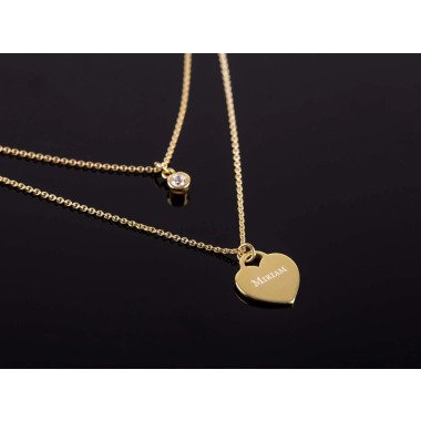 Halskette Herz Anhänger Mit Gravur Und Zirkonia Kristall 925 Silber Vergoldet