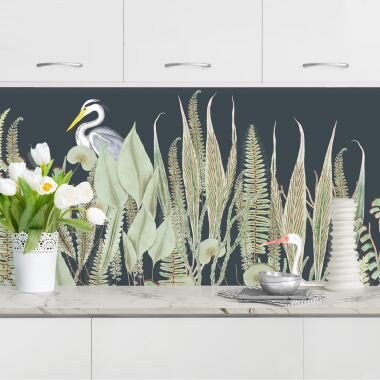 Küchenrückwand Flamingo und Storch mit Pflanzen