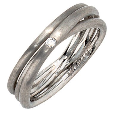 Platinring aus Silber & SIGO Damen Ring 950 Platin matt 1 Diamant Brillant Platinring dreireihig