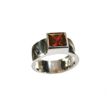 Solitär Granat Ring Silber 925 Silberring Carre Stein 7x7mm Damenring