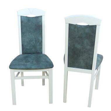 Stuhl Set in Weiß Holz Grau Blau Microfaser (2er Set)