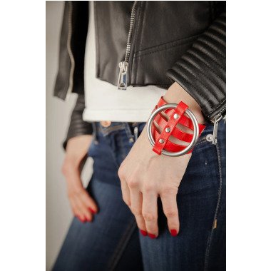 Breites Leder O Ring Armband Für Frauen, Damen Manschette, Roter Lederschmuck