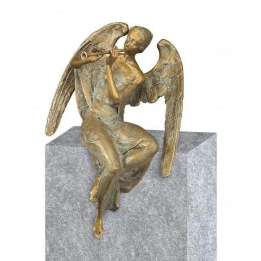 Engel Figur aus Bronze & Sitzender Grabengel mit Posaune Angelo Trompa