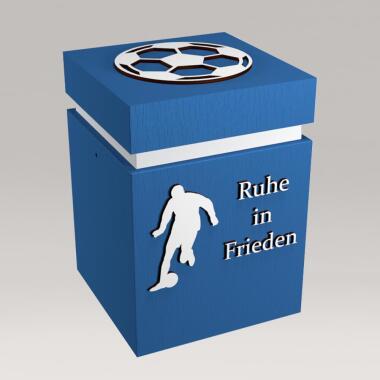 Grab Urnen Modell in Blau & Schöne blaue Urne mit Fußball Motiv eckig