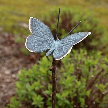 Grabschmuck Sockel aus Bronze & Blauer Bronze Schmetterling als Grabstecker