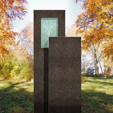 Granit Urnengrab Grabstein mit Glas & Lebensbaum