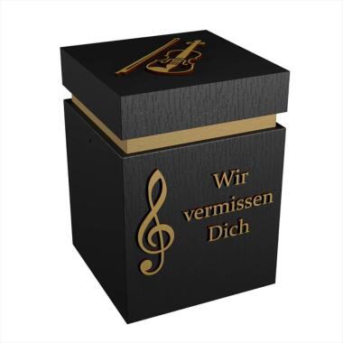 Holzurne & Individuelle schwarze Musik Urne aus Holz mit Goldschrift handgemacht