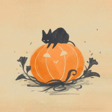 Kürbis Und Schwarze Katze Halloween Herbst