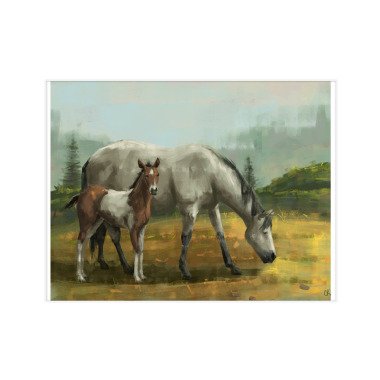 Pferde Grasen Western Landschaft Malerei Print