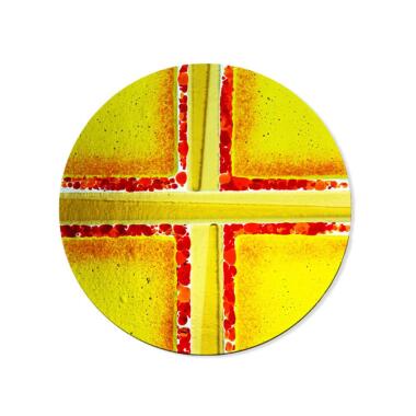 Sakrales Glasornament für Grabmal mit Kreuz in Gelb Glasornament R-12 / 15cm