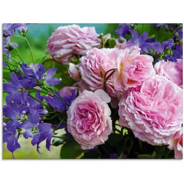 Artland Glasbild »Rosen und Glockenblumen«