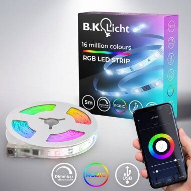 B.K.Licht LED-Streifen Wifi RGBIC USB, 150-flammig