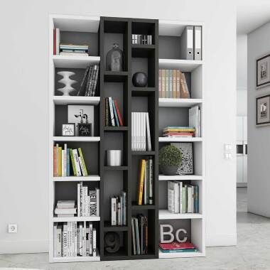 Bücherregal aus Holz & Fächer Regal in Eiche Schwarz Braun und Weiß