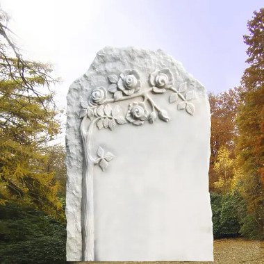 Doppelgrabstein aus Marmor aus Naturstein & Grabstein mit Rosenbaum