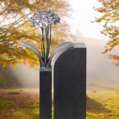 Floraler Bronze / Granit Grabstein für ein Urnengrab mit Blume Tivoli Unu