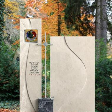 Grabstein für Einzelgrab aus Glas & Grabmal mit Glas Sonnen Kugel & Kreuz