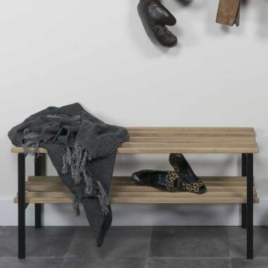 Holzregal aus Eiche & Schuhständer aus Eiche Massivholz und Stahl 100 cm breit