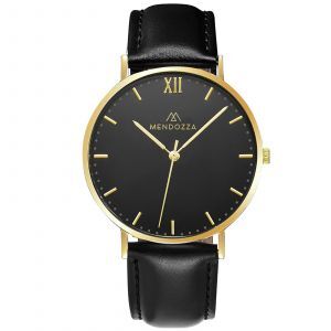 Mendozza Uhr MW-RG0204H-LN Midnight Black Armbanduhr Leder Schwarz Gold