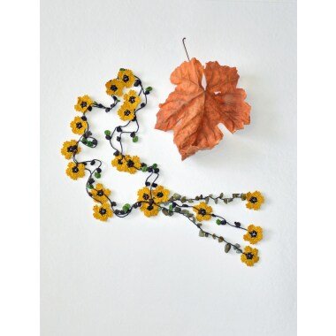 Perlen Häkeln Halskette, Senf Blumen Lariat, Herbst Einzigartiges Geschenk