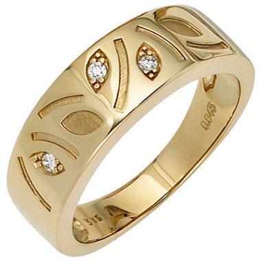 SIGO Damen Ring 585 Gold Gelbgold 3 Diamanten Brillanten 0,04ct. Goldring