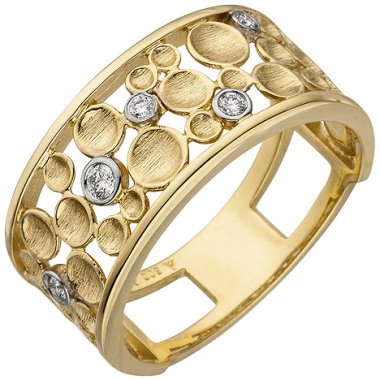 SIGO Damen Ring breit 585 Gold Gelbgold 5 Diamanten Brillanten Diamantring