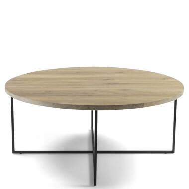 Echtholztisch & Sofa Tisch aus Eiche Massivholz und Stahl rund