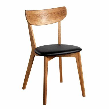 Eichen-Stuhl & Stuhl aus Eiche Massivholz Schwarz Kunstleder (2er Set)