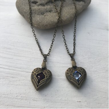 Flügel-Herz Mit Swarovski Stein, Ankerkette, Bronze, Geflügeltes Herz