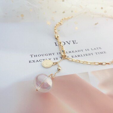 Gold Halskette Mit Kleinen Echten Perlen Und Lilien Kugel ，14K Solid