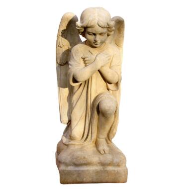 Grabfigur mit Skulptur & Kniender Engel Schutzengel Statue aus Steinguss