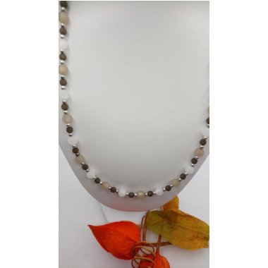 Halskette Polarisperlen Perlenkette Weiß Grau Anthrazit, Halskette, Silberkette