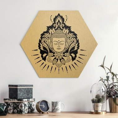 Hexagon-Alu-Dibond Bild Lotus mit Buddha