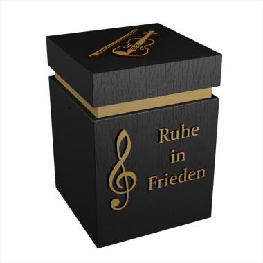 Individuelle schwarze Musik Urne aus Holz mit Goldschrift handgemacht Figulus 
