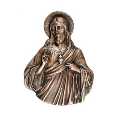 Jesus Bronzerelief mit Herz und Heiligenschein Jesus mit Herz / Bronze braun