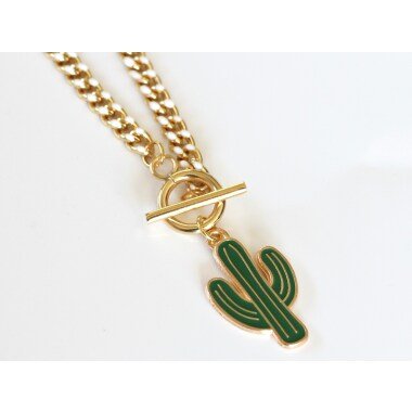 Kaktus Halskette Charm Gold/Geschenk Für Sie Vergoldete Panzerkette Emaille
