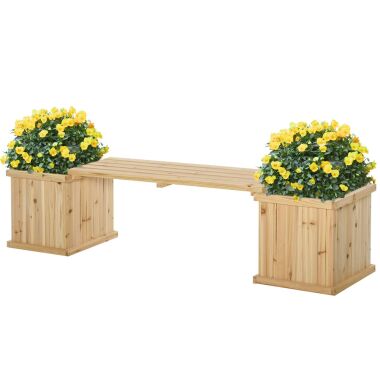 Outsunny Gartenbank mit 2 Pflanzkasten Holz Sitzbank mit Blumenkasten Garten