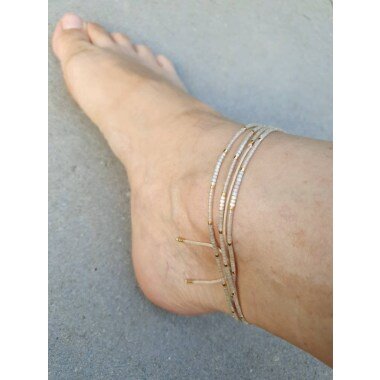 Perlenkette in Beige & Love Sand Fußkette Miyuki Perlen Beige Gold Vergoldet
