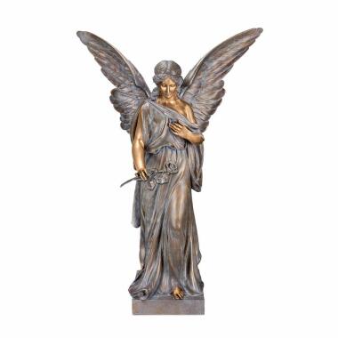 Stehender Engel aus Bronze mit Rose als einzigartiger Grabschmuck Angelus Flor